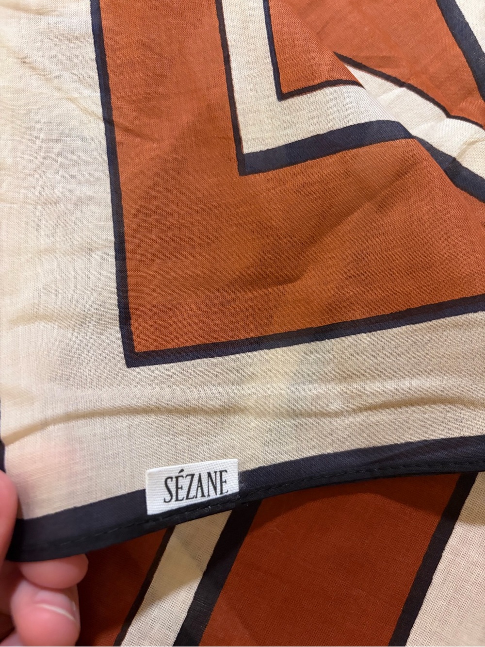 NWT Sezane Monogram cotton scarf foulard bandana Gaspard rust cream